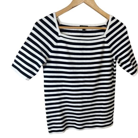 Talbots Black & White Stripe Petite Nautical Elbow Sleeve Sweater Size: MP - Picture 4 of 7